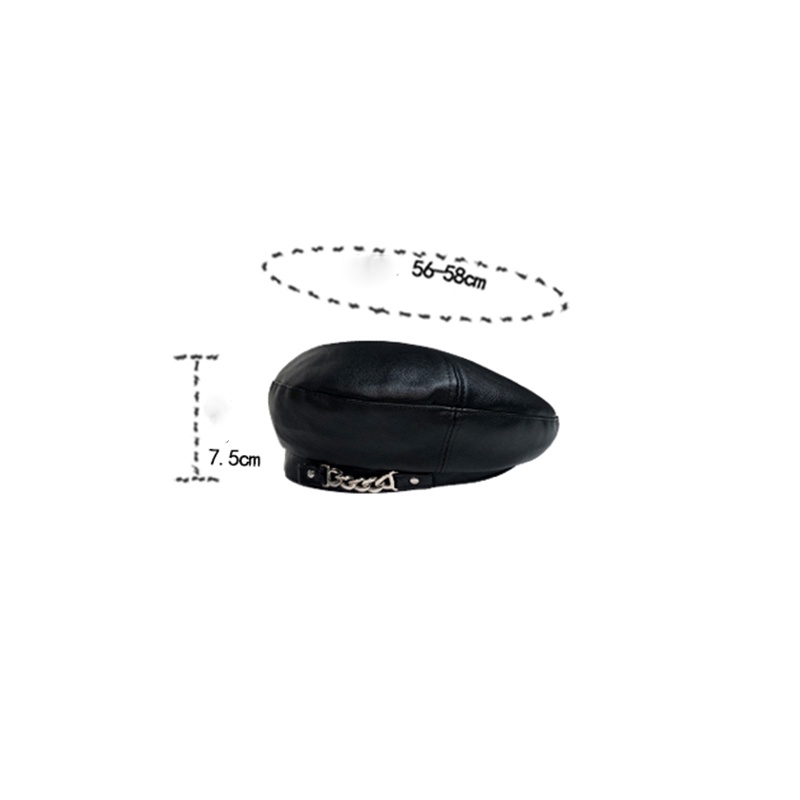 Mũ beret màu trơn phối dây xích kim loại phong cách vintage thanh lịch cho nữ