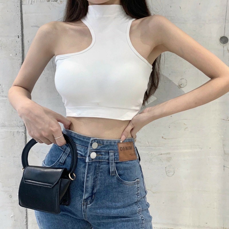 Áo croptop nữ áo bra nữ cổ 3 phân thiết kế lệch vai