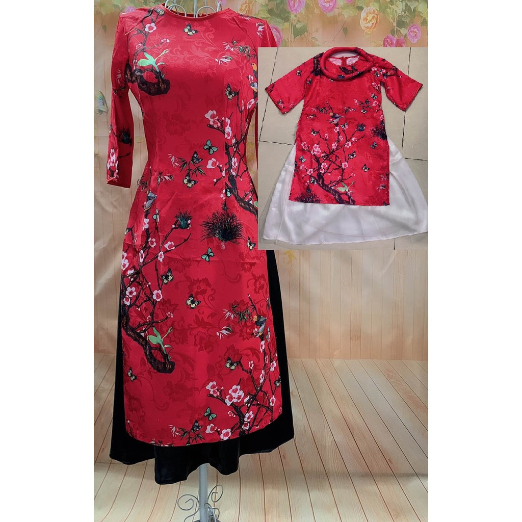 ÁO DÀI CÁCH TÂN MẸ / BÉ - GẤM MÀU ĐỎ