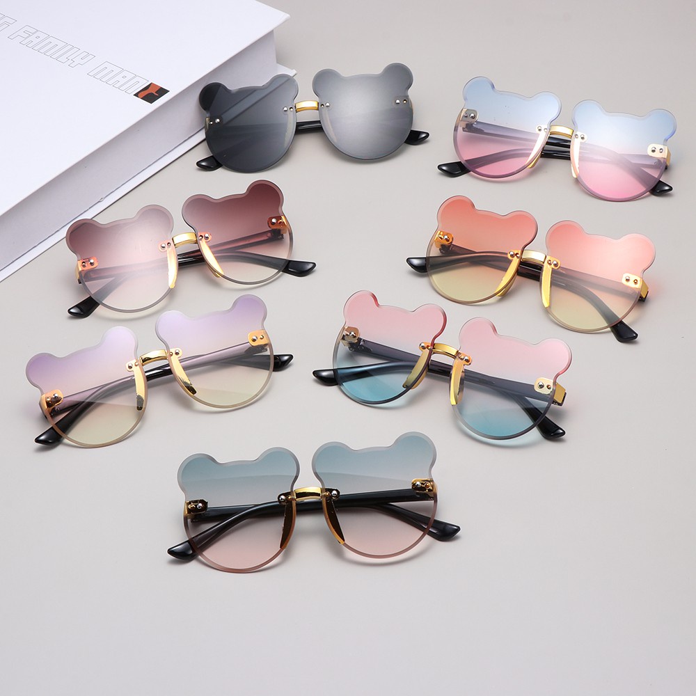 Kính Chống Nắng UV400 Không Vành Hình Gấu Hoạt Hình Dễ Thương Cho Bé Trai Và Bé Gái