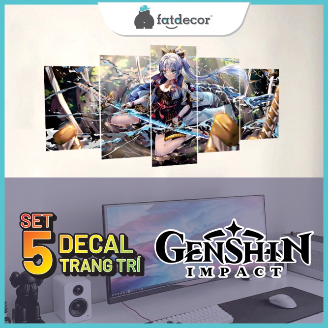 Tranh dán tường Genshin Impact - Set 5 poster decal anime trang trí phòng đẹp