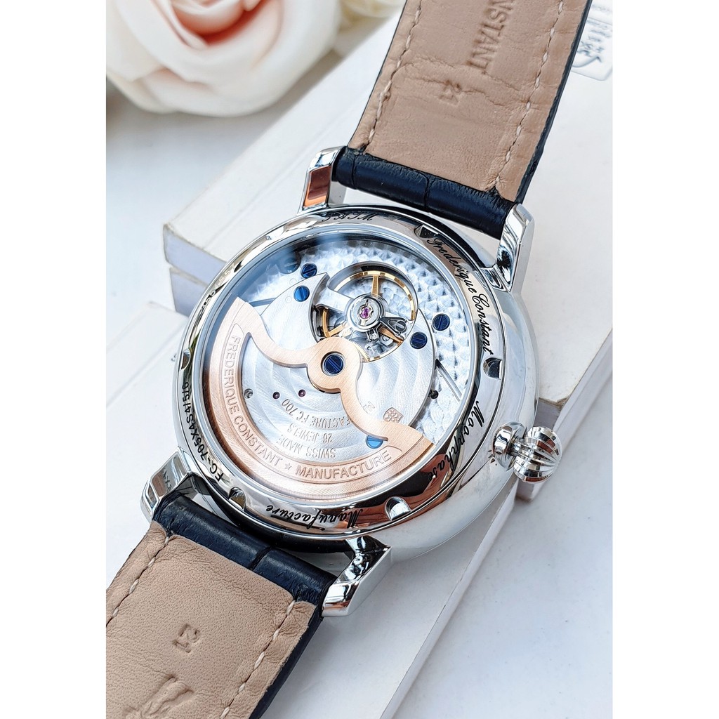 Đồng hồ nam chính hãng Frederique Constant Slimline Automatic Moonphase Blue - Máy cơ tự động - Kính Sapphire