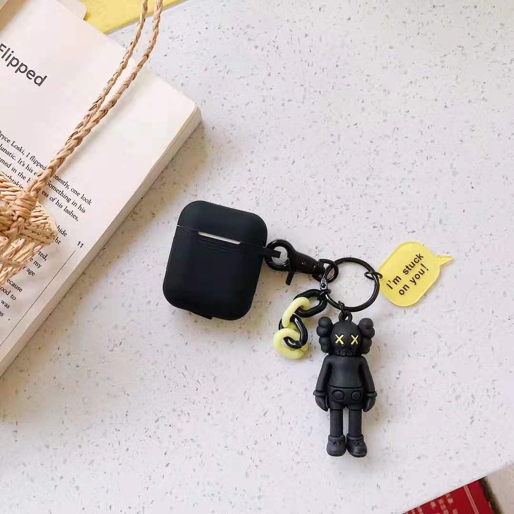 Vỏ PVC bảo vệ hộp sạc tai nghe không dây airpods 1/2 kèm móc khóa hình hoạt họa kaw đáng yêu