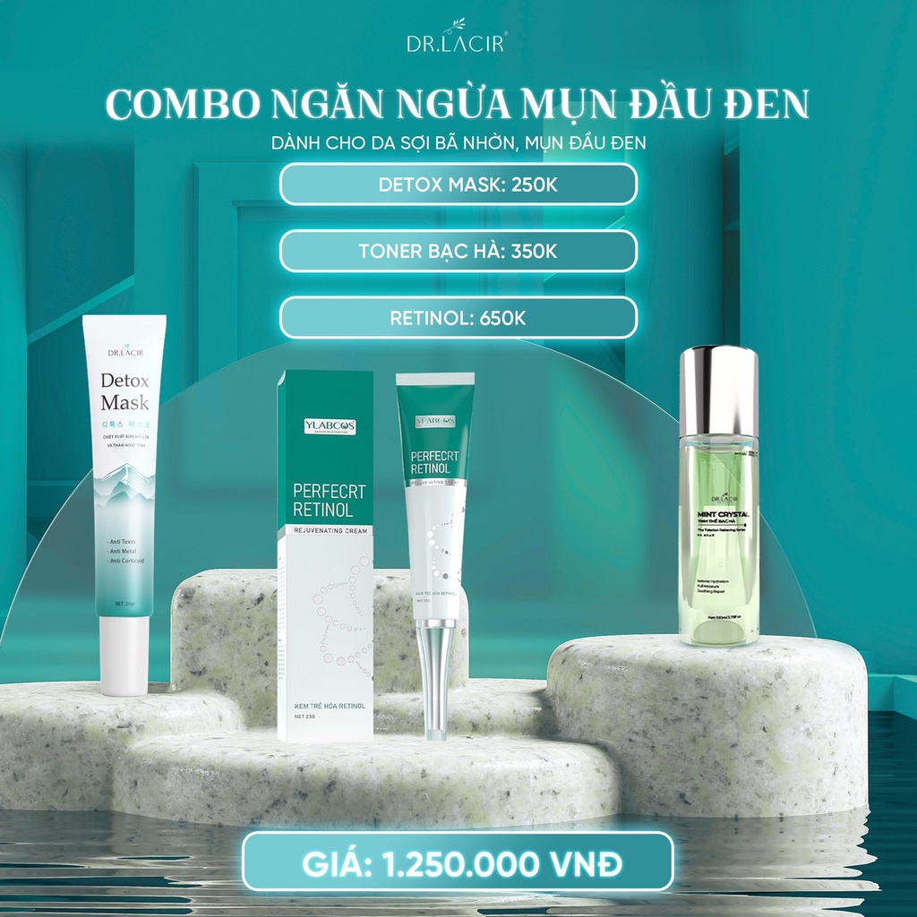 (CHÍNH HÃNG) Combo ngăn ngừa mụn đầu đen Dr.lacir (3 món)- Dành cho da dầu bã nhờn, lỗ chân lôn to