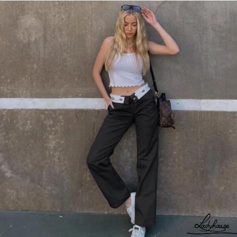 Quần Dài Thể Thao Lưng Thấp Có Túi Màu Sắc Độc Đáo Cho Nữ