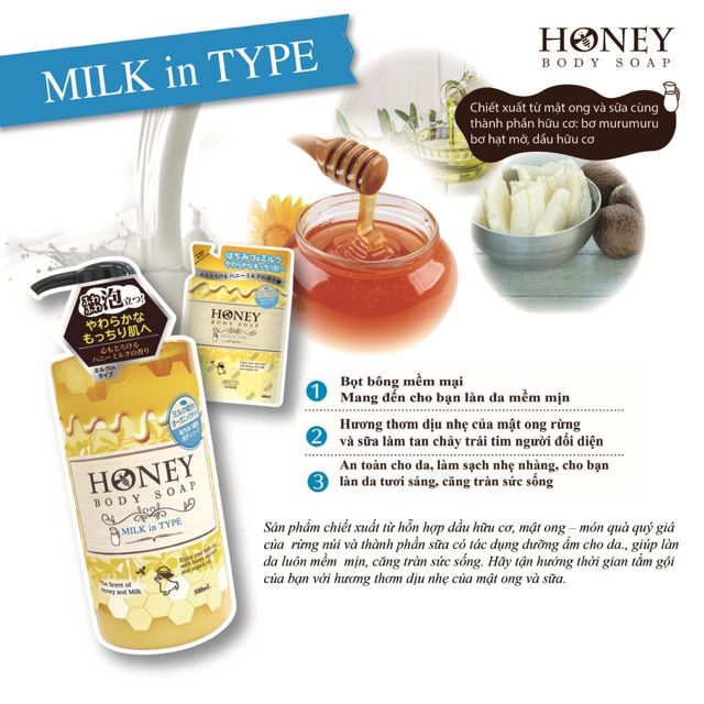 Sữa Tắm Trắng Da,Sạch Nhờn Honey Milk in Type 