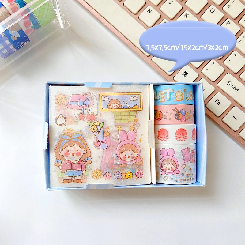 Sticker trang trí sổ SOSAMA set sticker và băng dính sticker trang trí sổ họa tiết hoạt hình vui nhộn SS-001413