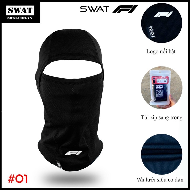 Khăn trùm đầu mặt SWAT F1 chống nắng ninja nam nữ mát mùa hè đi phượt fullface cao cấp che mặt và cổ thun lưới lạnh