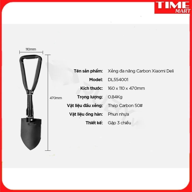 [CHÍNH HÃNG] Xẻng đa năng CARBON XIAOMI DELI DL554001. Kiểu dáng nhỏ gọn, linh hoạt, vật liệu cao cấp bền bỉ [TIME_MART]