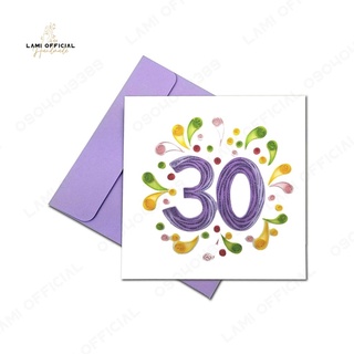 Thiệp Quilling Giấy Xoắn, Thiệp Chúc mừng sinh nhật 30 tuổi, Thiệp giấy nghệ thuật thủ công, Kích cỡ 15cm x 15cm