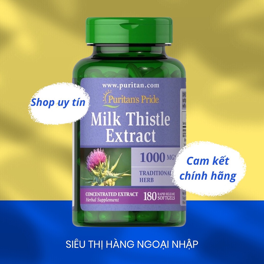 Viên uống Milk Thistle 1000mg Puritan’s Pride – Bổ Gan, Giải Độc Gan – 180 viên của Mỹ