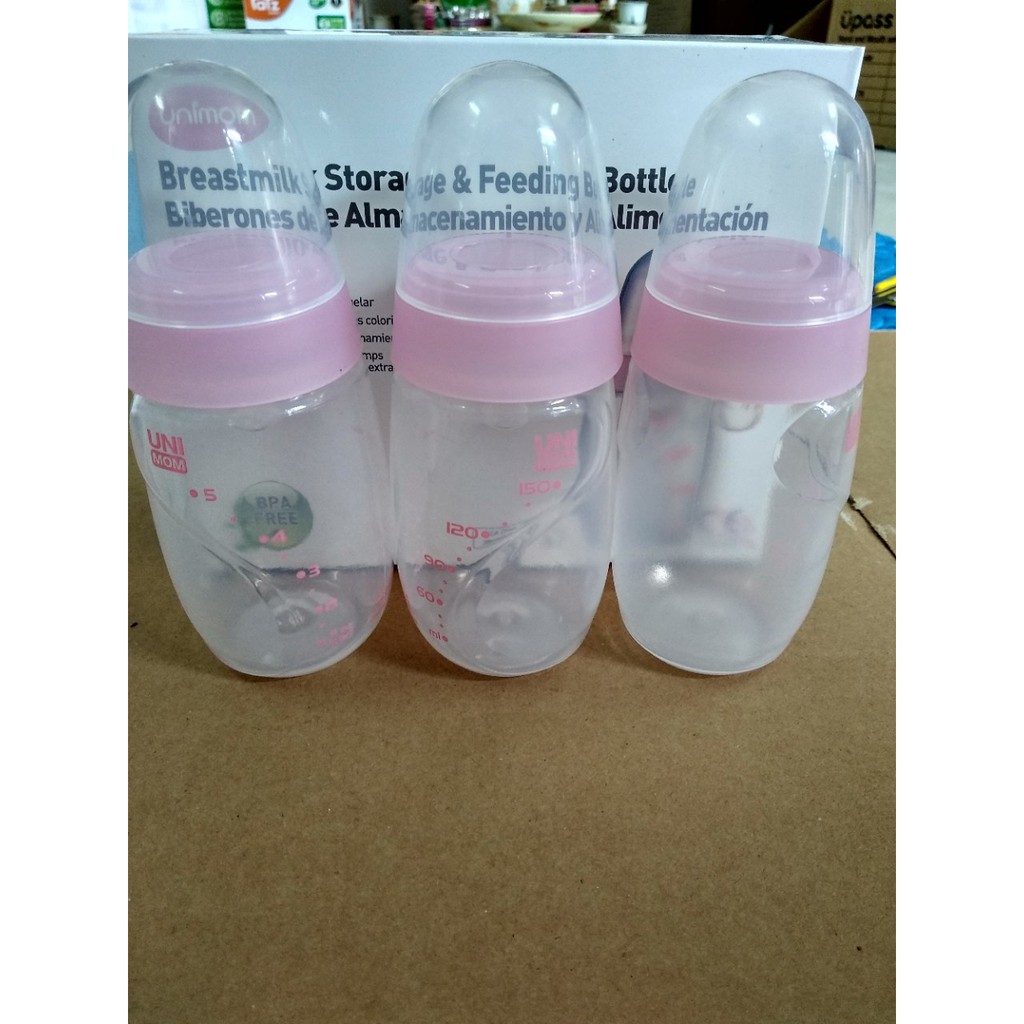[Hot] Bộ 3 bình trữ sữa mẹ Unimom có núm ti cho bé bú - 150ml