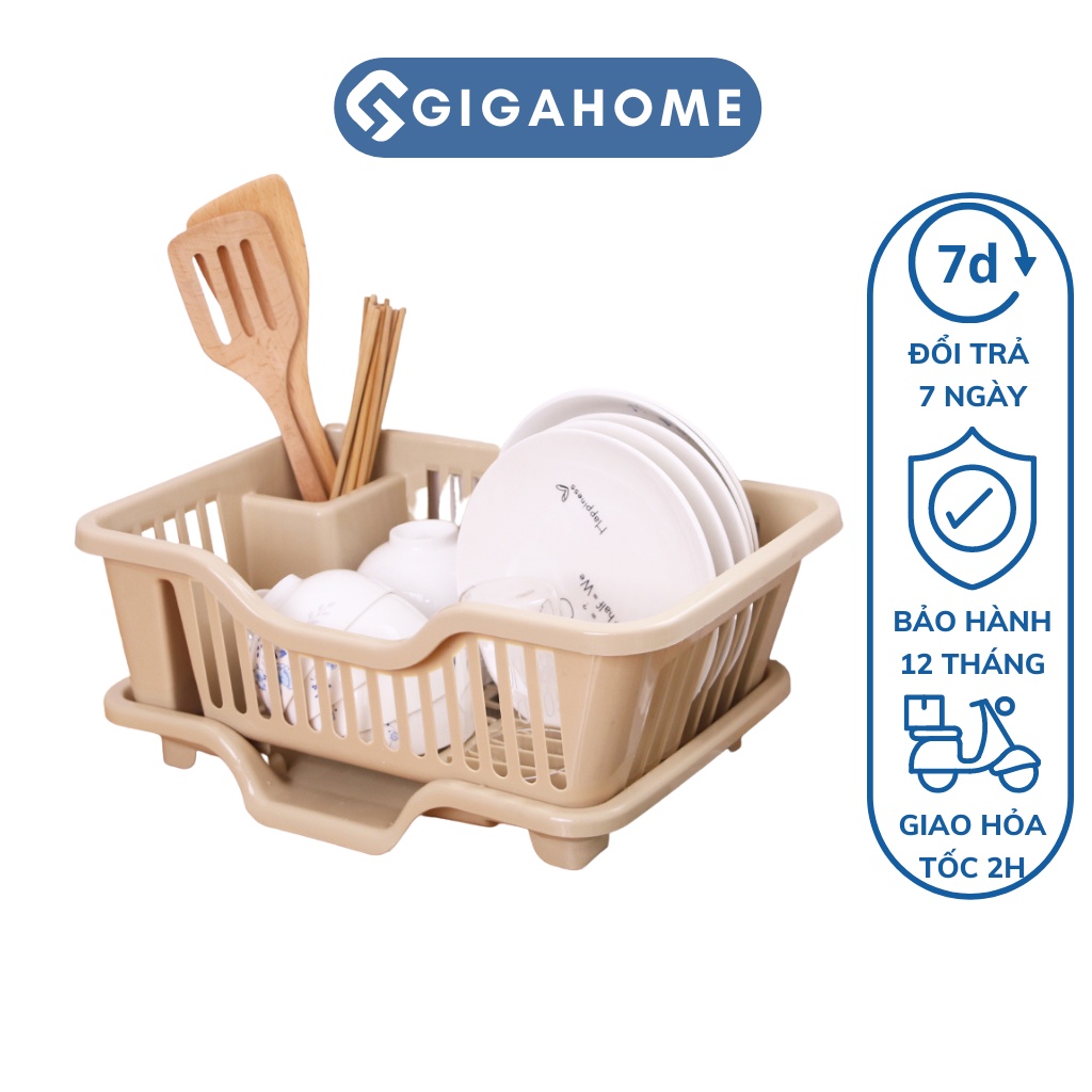 Kệ Rổ Úp Chén Dĩa Kèm Khay Thoát Nước GIGAHOME CÓ Ống Đựng Đũa Muỗng Tiện Lợi 1073