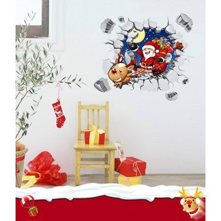 Decal dán tường 3d cửa sổ ông già noel binbin pk370