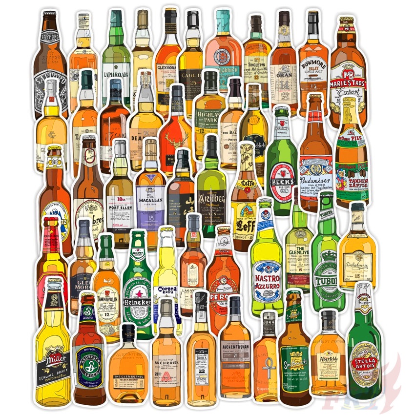 ❉ Beer Beverage Whiskey Bottle Series 02 Winebottle Art Stickers ❉ 50Pcs/Set DIY Fashion Doodle Decals Stickers
