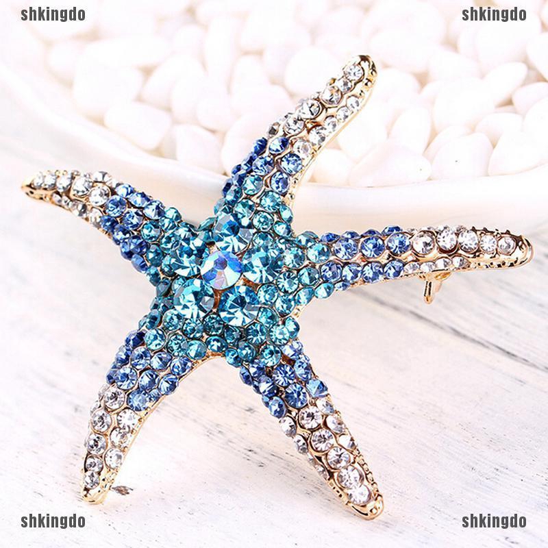 Trâm cài áo hình sao biển đính pha lê 3 màu thanh lịch