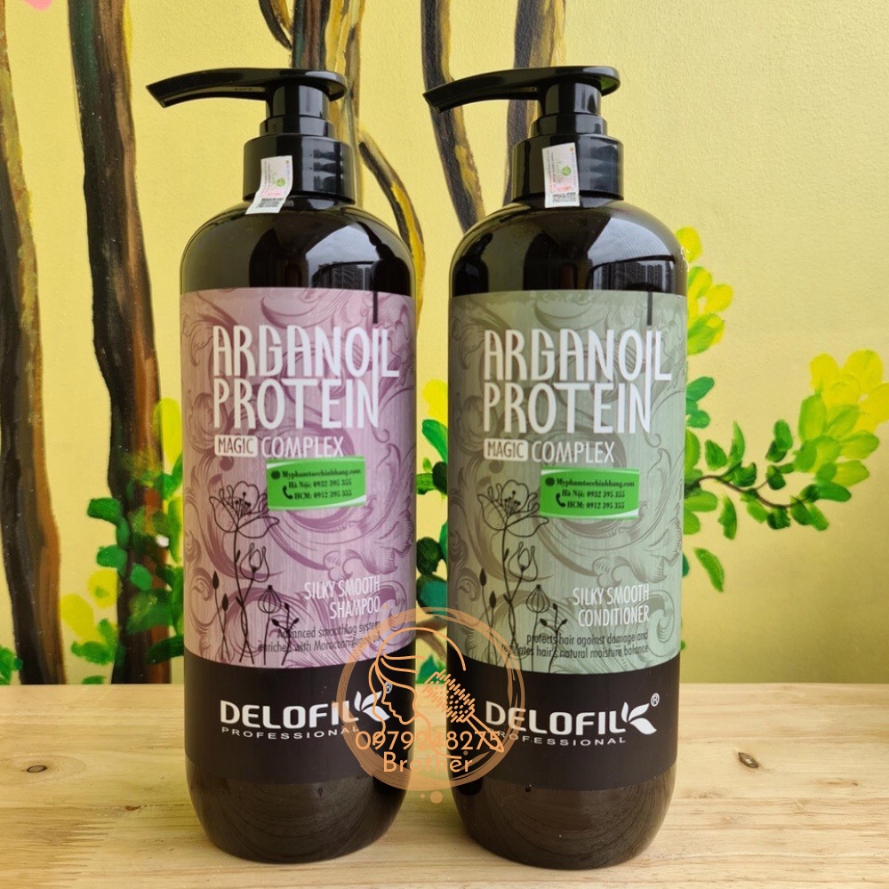 Cặp dầu gội xả Delofil Arganoil Protein 800ml *2 Giảm Gãy Rụng, Phục Hồi Tóc Hư Tổn, Khô Xơ
