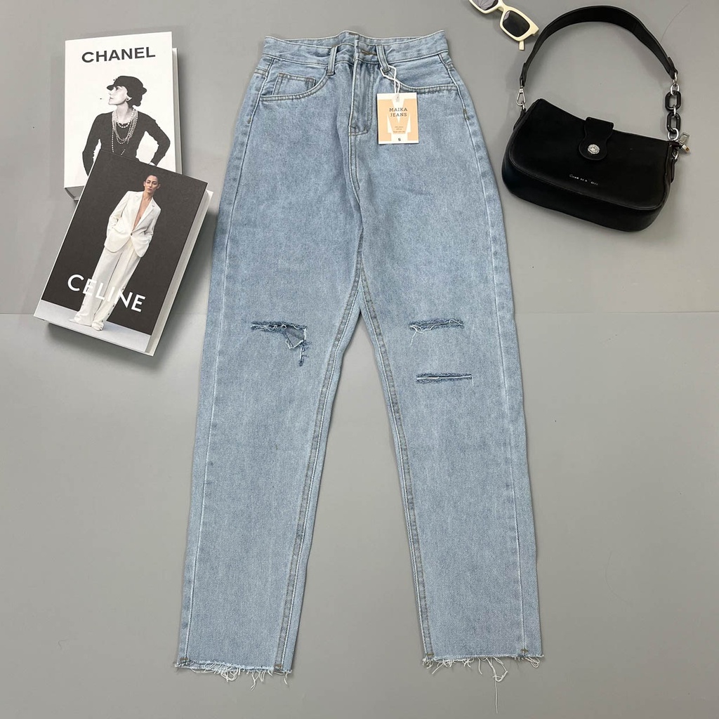 Quần Jeans Baggy Nữ Lưng Siêu Cao Rách Gối Và Hông Shop Yuri Jean