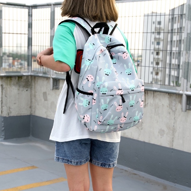 Balo Nữ Kiểu Dáng Vintage Hoạ Tiết Con Thỏ Cute, Có Ngăn Chống Sốc Đựng Laptop Chống Nước Tiêu Chuẩn Dùng Đi Học Đi Chơi