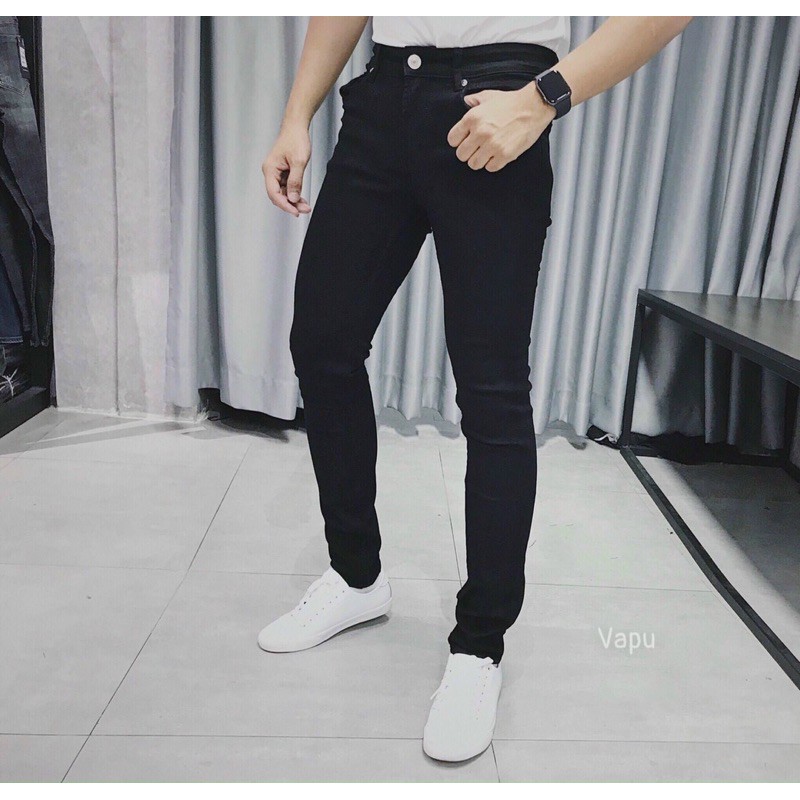 𝐐𝐮𝐚̂̀𝐧 𝐉𝐞𝐚𝐧𝐬 đen basic của PAPAZI - Thiết kế ống côn form slimfit - Quần bò nam đen co giãn tốt , chất liệu cao cấp