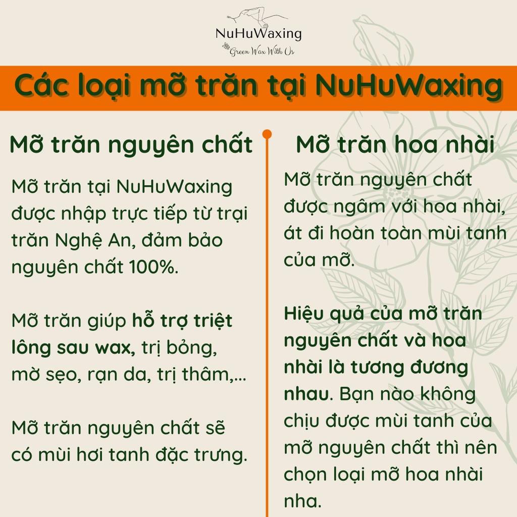 Mỡ trăn triệt lông nguyên chất NuHuWaxing 30ml 50ml, mỡ trăn hoa nhài