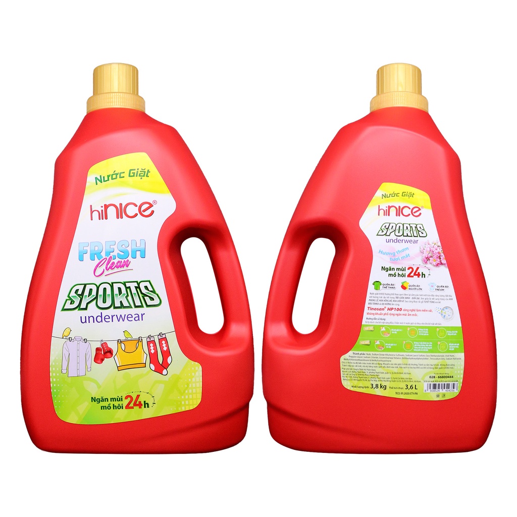 Nước giặt hiNice Sport CHUYÊN DỤNG dành cho áo quần tập luyện thể thao 3.8kg