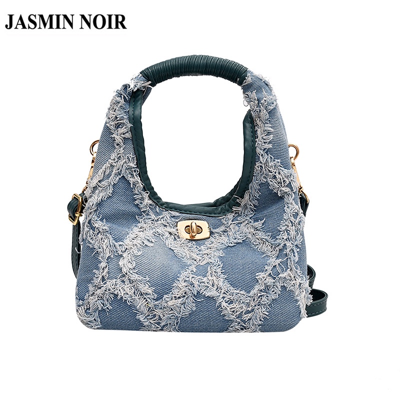 Túi Xách JASMIN NOIR denim  đeo chéo có khóa hình bán nguyệt thời trang cho nữ