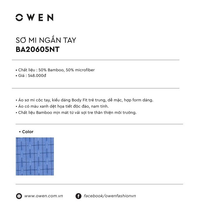 OWEN - Áo sơ mi ngắn tay Owen vải sợi tre 20605 - Áo sơ mi nam