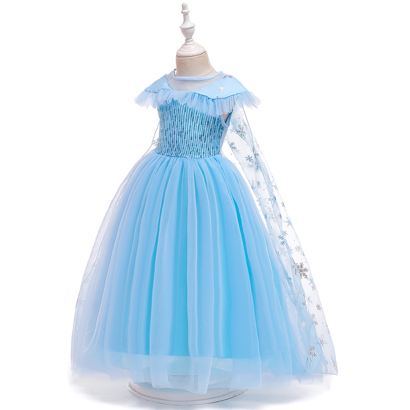 Đầm dự tiệc MQATZ màu xanh lam đính sequin cosplay công chúa cho bé gái