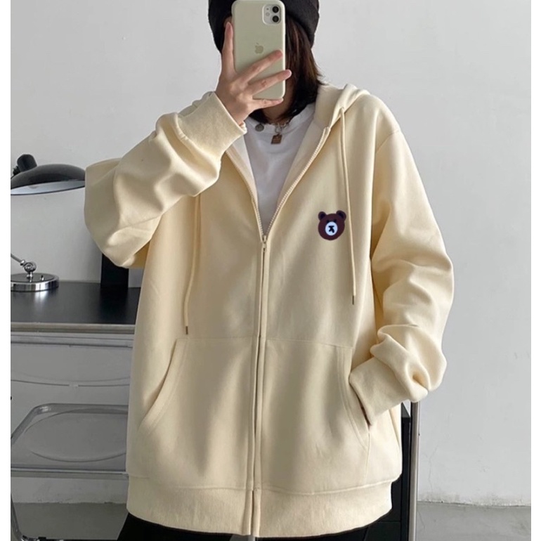 Áo khoác hoodie zip chất nỉ bông 2 lớp in hình gấu