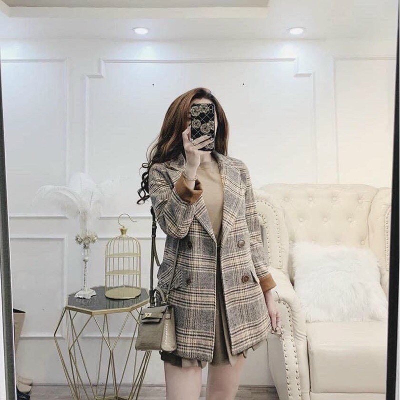 Áo blazer nữ áo vest kẻ khoác ngoài phong cách hàn quốc hàng 2 lớp aosomicongsothietke
