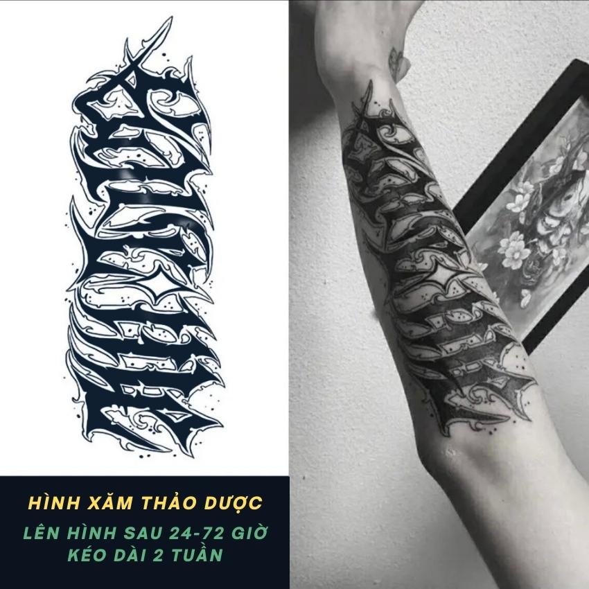 Hình Xăm Tạm Thời Funtattoo Cánh Tay Chữ Phong Cách G19 Kéo Dài 15 Ngày