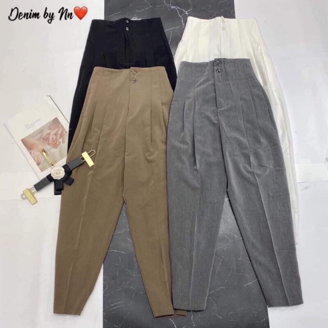 Quần baggi công sở cạp cao 2 khuy (ảnh thật)