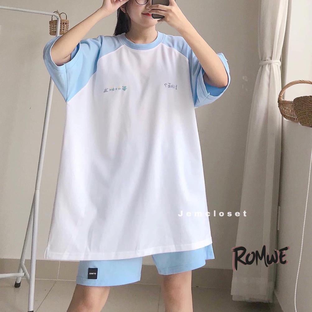 Set đồ nữ in chữ Hàn Quốc cá tính chất thun form rộng phong cách Hàn Quốc màu nâu xanh Romwe !