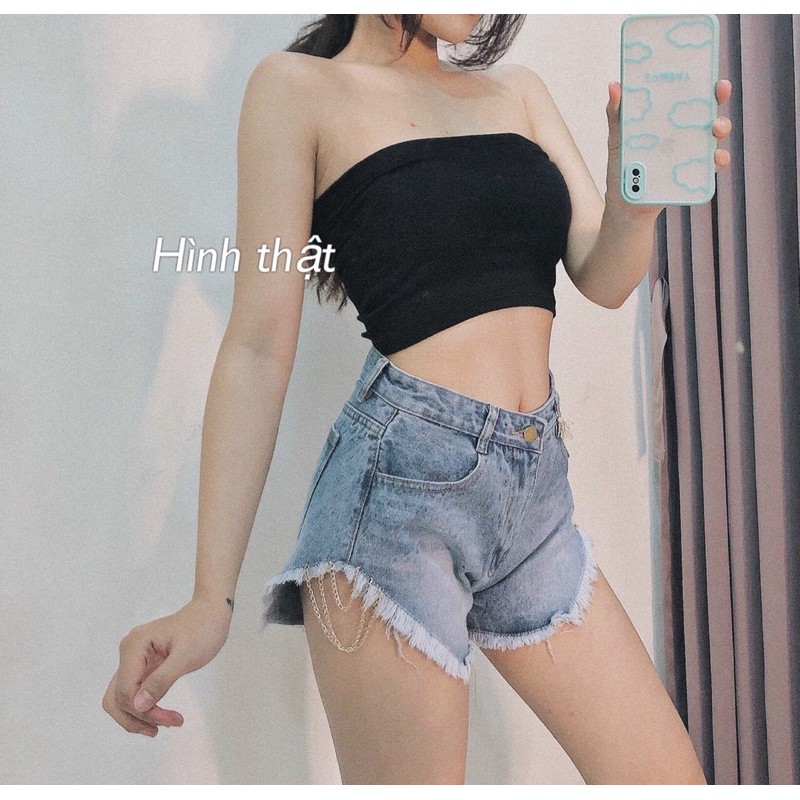 Quần shorts jeans phối dây xích đùi siêu hot hit - C7T