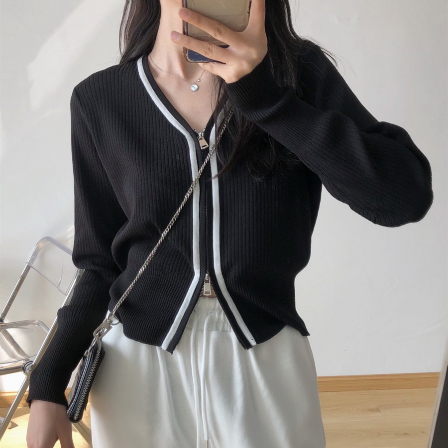 Áo khoác cardigan dệt kim tay dài dáng ôm phối khóa kéo thời trang cho nữ | BigBuy360 - bigbuy360.vn
