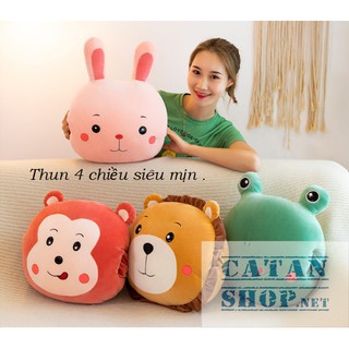 GỐI MỀN 3 in 1 hình thú ❤️ Khỉ Ếch Thỏ Sư tử, thun 4 chiều siêu mịn, bộ chăn gối văn phòng, gấu bông kèm mền GM75-GMMat