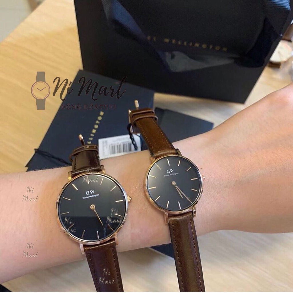 Đồng hồ nam nữ-Đồng hồ DW dây da nâu Britol mặt đen và trắng nhiều size