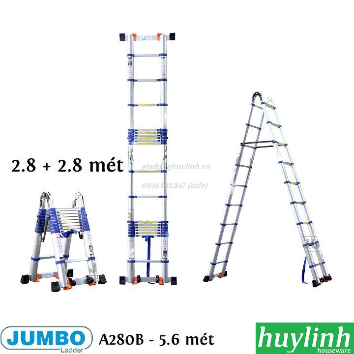 Thang nhôm rút đôi chữ A Jumbo A280B - 5.6 mét