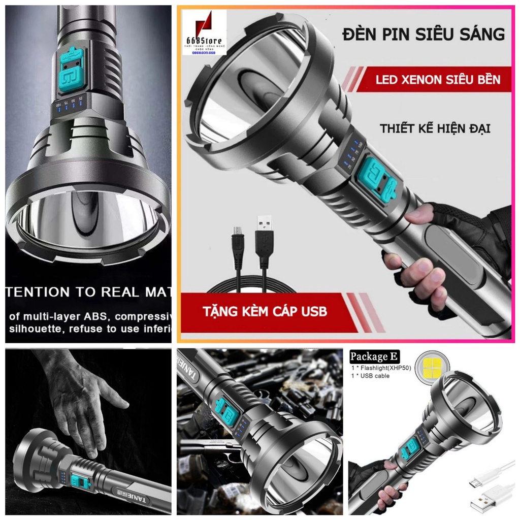 Siêu đèn pin ánh sáng cực mạnh đạt tiêu chuẩn quân đội chống nước có thể sạc lại khi hết pin