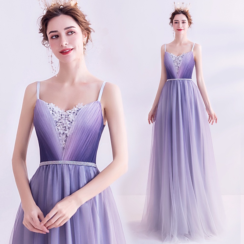 ∋Giá rõ ràng Cô dâu màu tím tươi váy cưới bánh mì nướng tiệc tối tiệc hàng năm phù dâu váy cưới bán buôn 706