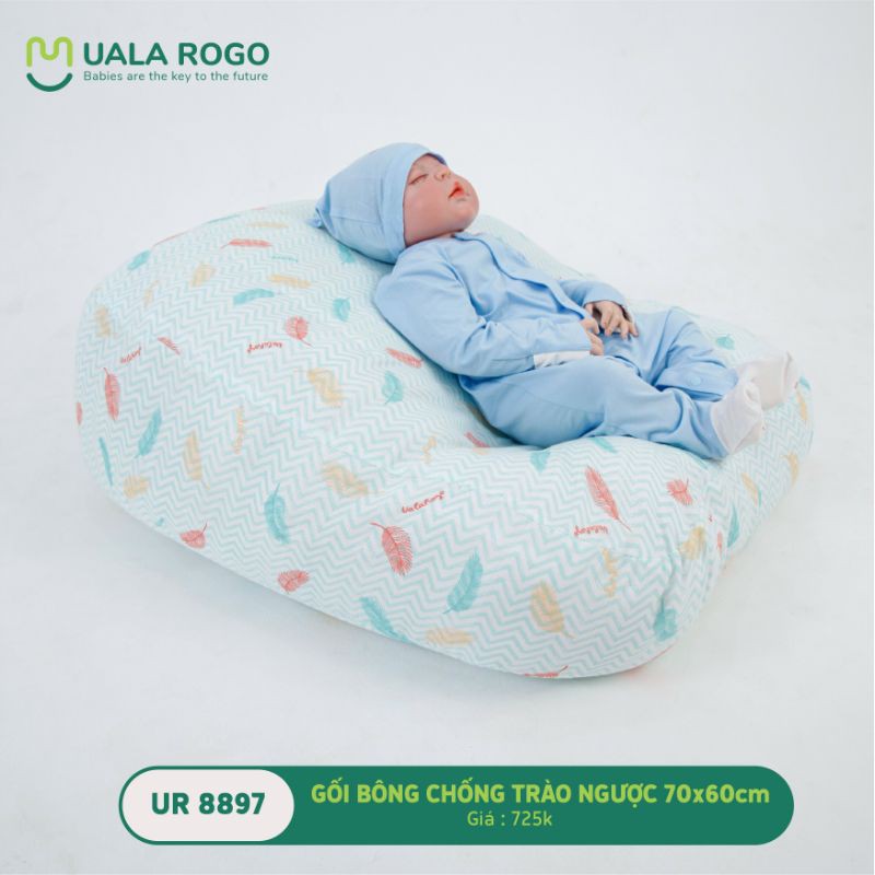 UR 8812-Tặng kèm bao gối- Gối bông chống trào ngược vỏ cotton 70x60cm cho bé nằm chống nôn trớ