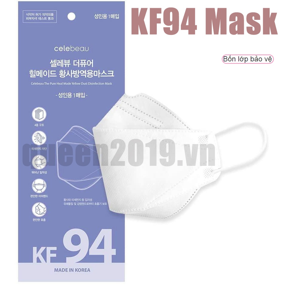 Khẩu trang Kf94 chống bụi siêu mịn thiết kế nếp gấp chuẩn hàn quốc Pm2.5