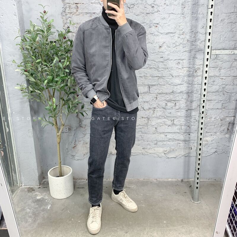 Áo Khoác Nam ZR da lộn, vai trần trám dáng bomber GATE6 - #4626