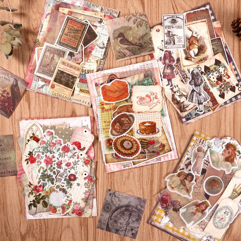 Set 29 Miếng Dán Trang Trí Sổ Lưu Niệm Họa Tiết Hoa Cổ Điển