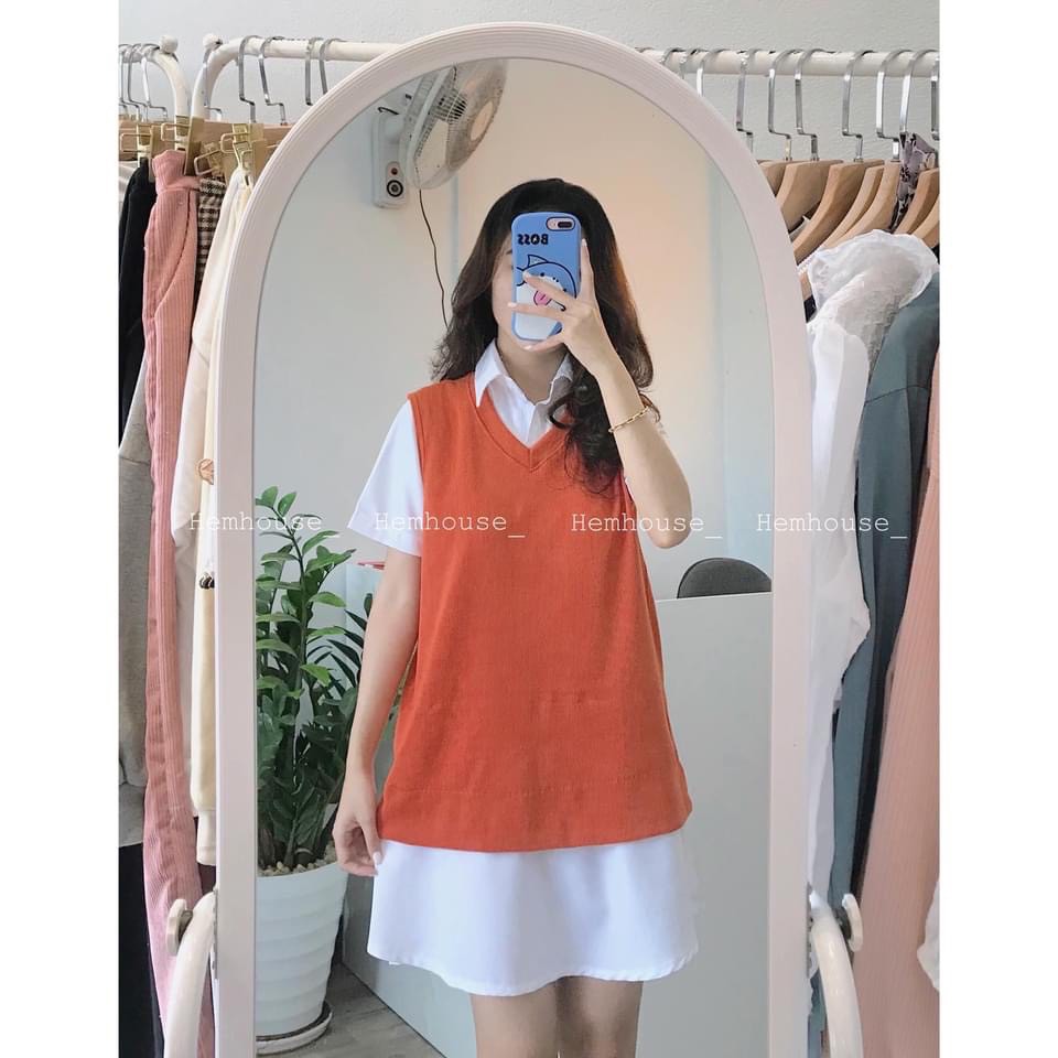 [Mã FAGREEN245 giảm 10% tối đa 30K đơn 99K] Set sơ mi giấu quần phối áo gile gân cam | BigBuy360 - bigbuy360.vn