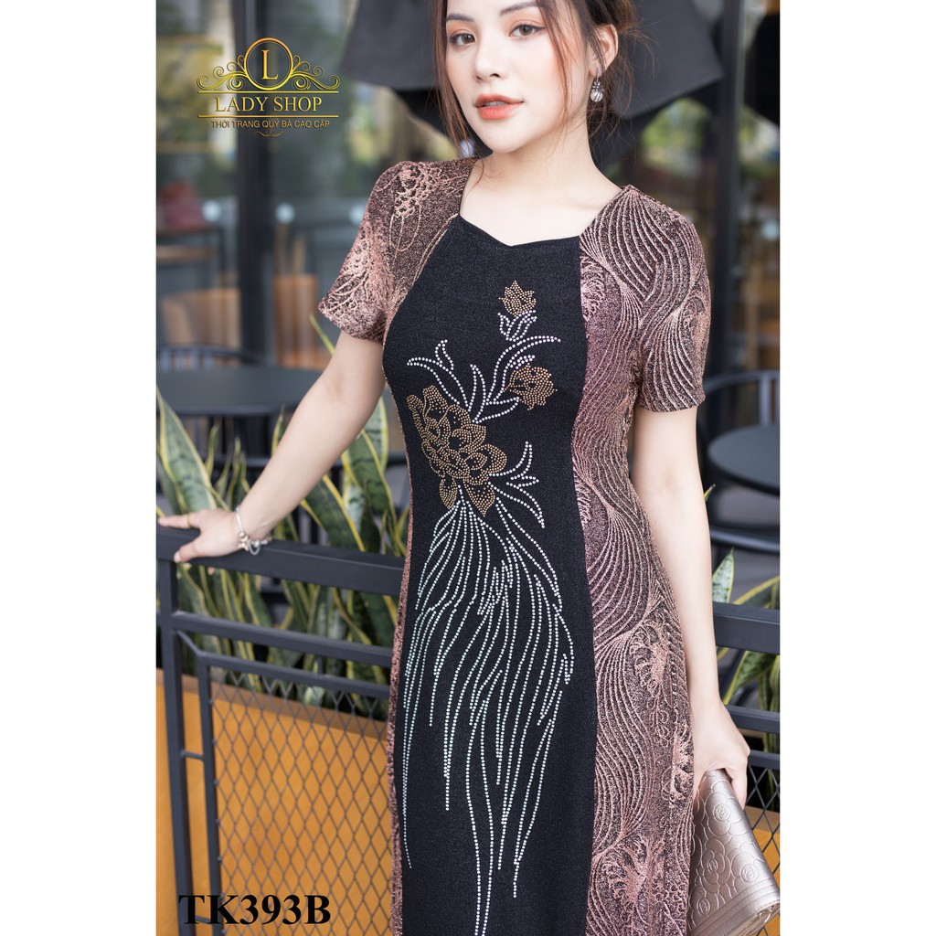 VÁY CAO CẤP - THỜI TRANG TRUNG NIÊN - LADYSHOP - Đầm nhũ dây dập đá hoa rủ TK393