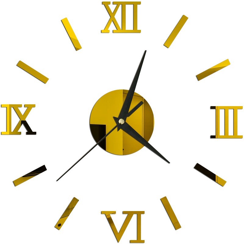 3D Wall Clock Large Roman Numerals Design Round DIY Self Adhesive Living Room Clocks Wall Stickers