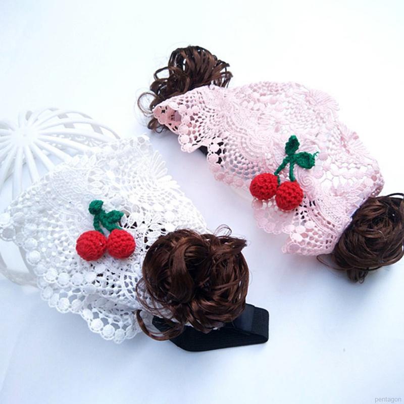 Băng đô phối tóc giả đính hoa/ quả cherry phong cách công chúa xinh xắn cho bé gái