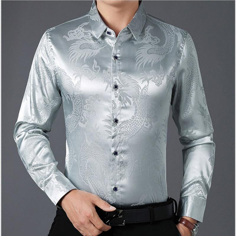 Áo Sơ Mi Lụa Satin Dài Tay Phong Cách Trung Hoa Dành Cho Nam